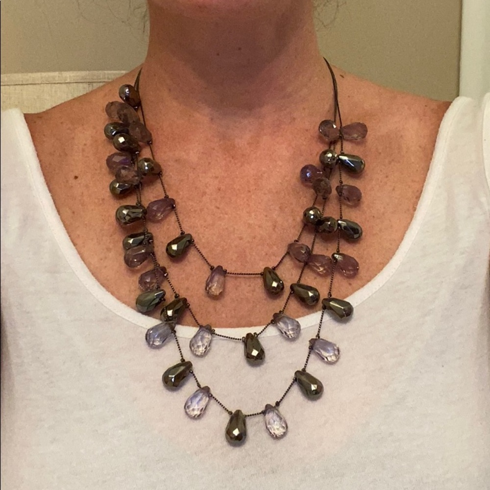 Gray And Silver Translucent Stone Layered Necklace - image 1